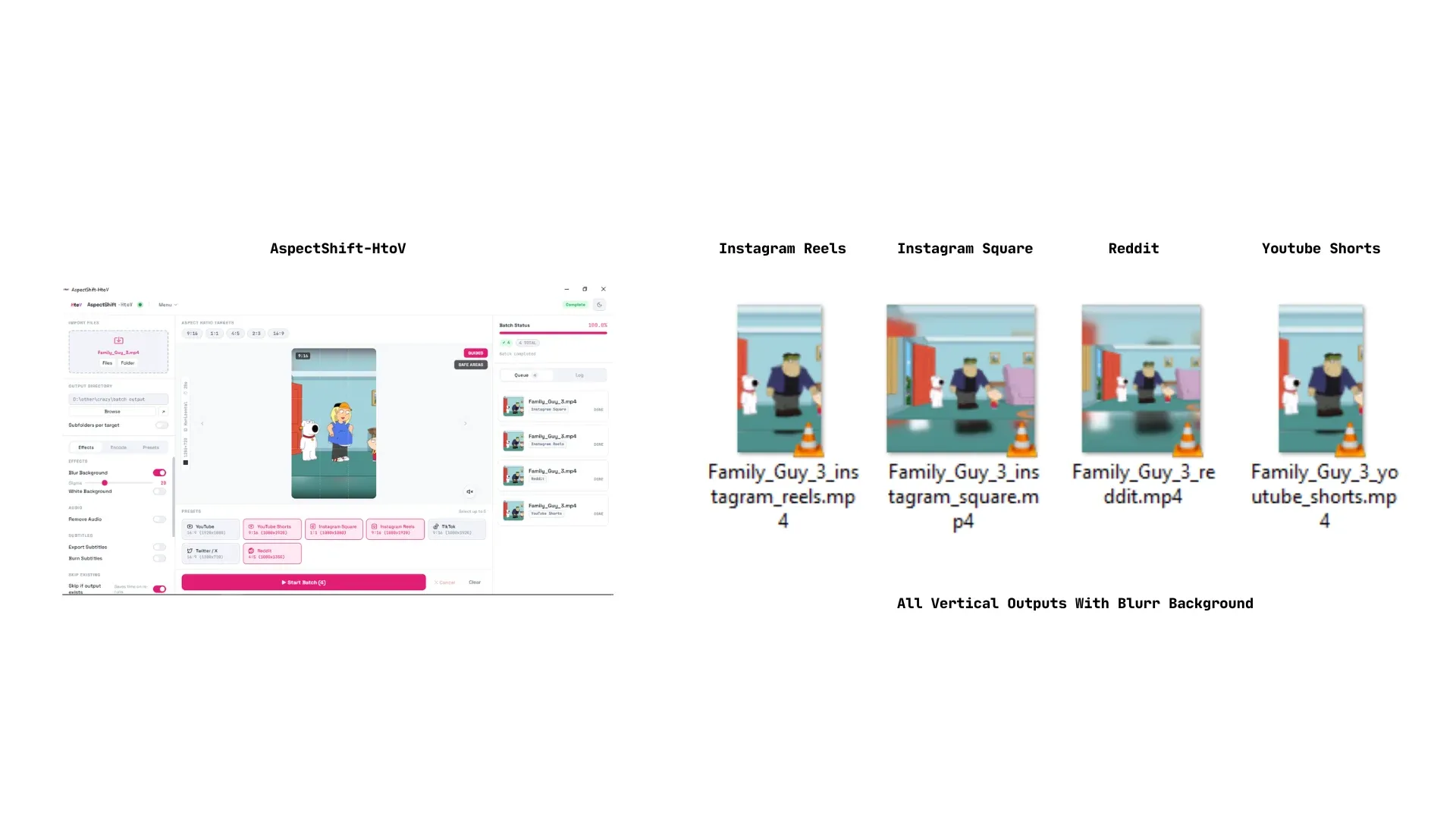 Multiple social media output formats created from one video